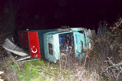 Tavuk Yüklü Kamyon Devrildi