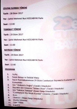 29 Ekim Bayram Törenleri İlçe Merkezinde Yapılacak