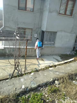 Muhtar Mustafa Çiğdem Mahallesini Dezenfekte Etti