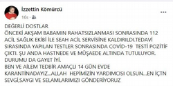 İzzettin Kömürcü Karantinada