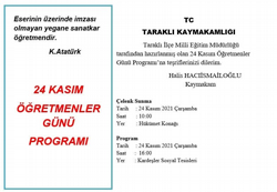 24 Kasım Öğretmenler Günü Programı