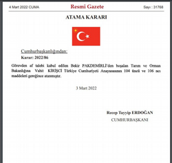 Tarım ve Orman Bakanı Bekir Pakdemirli İstifa Etti.