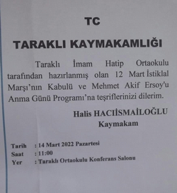 12 MART İSTİKLAL MARŞI'NIN KABULÜ VE MEHMET AKİF ERSOY'U ANMA GÜNÜ