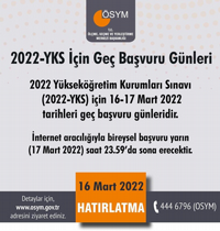 2022-YKS için Geç Başvuru günleri