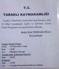 18 MART ÇANAKKALE ZAFERİ VE ŞEHİTLERİ ANMA GÜNÜ PROGRAMI
