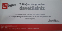 SP TARAKLI TEŞKİLATI 7.OLAĞAN KONGRESİNİ YAPACAK