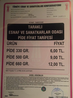 Taraklı’da Pide Fiyatları Açıklandı