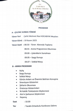 Taraklı’da 10 Kasım Atatürk’ü Anma Programı
