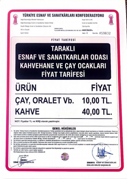 Taraklı’da çay ve kahve ücretlerine zam yapıldı