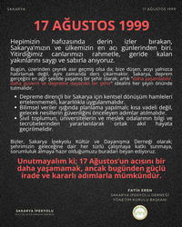 Sakarya İpekyolu Derneği 17 Ağustos anma Mesajı