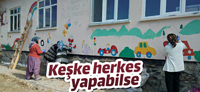 Mahalle Sakinleri Okulun Duvarlarına Renga Renk Resimler Yaptı
